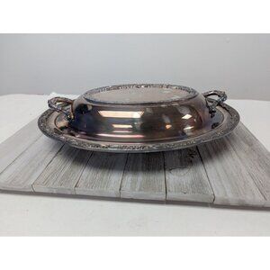 Silver Plated Covered Oval Serving Dish by Wm Rogers Sons Victorian Rose Pattern